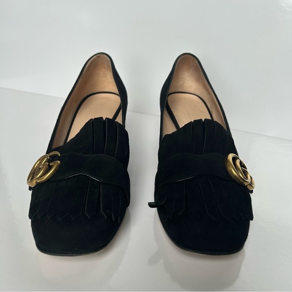 Gucci Marmont Black Fringed Suede Loafers 37.5 - Picture 4 of 12